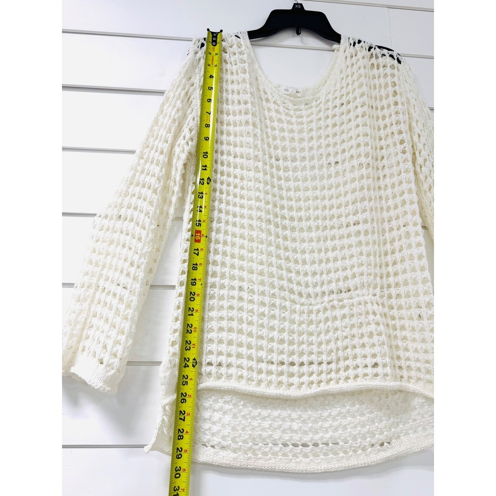 Blu Pepper Cream Open Knit Crochet Sweater Scoop Neck High Low Boho Ivory Small - Picture 5 of 6
